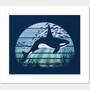 Retro Underwater World Orca Killer-Whale, Fishes & Corals Posters and Art